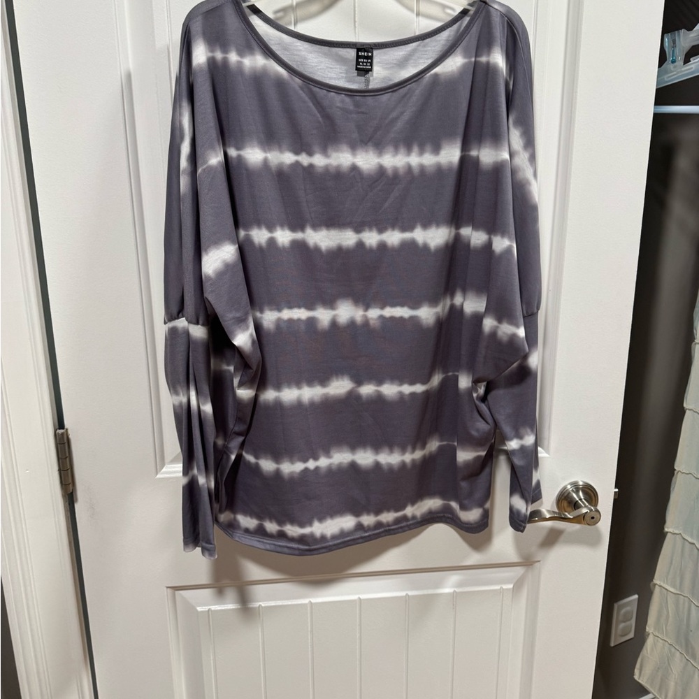 SHEIN Charcoal Tie-Dye Long Sleeve Top
